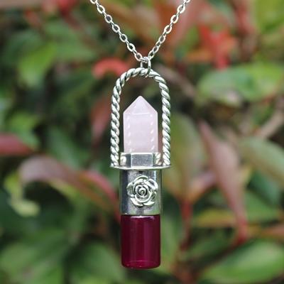 China FASHIONABLE Natural Rock Crystal Essential Oil Bottle Necklace Gemstone Aromatherapy Necklace With Gold Chain for sale