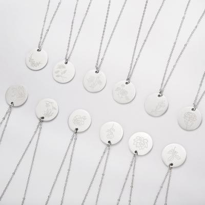 China CLASSIC Hot Selling Birth Month Flower Necklace Custom Disc Engraved Stainless Steel Women Necklace for sale