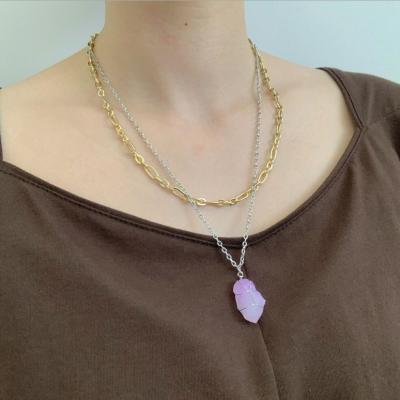 China CLASSIC Multi-Layer Chain Necklace With Imitate Stone Natural Amethyst Pendant for sale