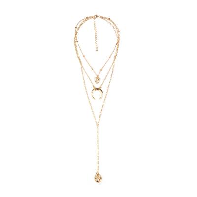 China Environmental Friendly Three Layers Of Delicate Metal Chain Necklace With Moon Charm for sale