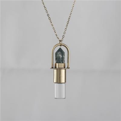 China Trendy Essential Oil Chain Detachable Bottle Point Gemstone Metal Fashion Pendant Necklace for sale