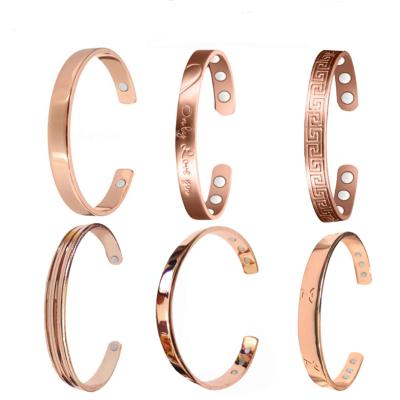 China FASHIONABLE European and American Brass Round Jewelry Rose Gold Copper Magnetic Cuff Magnet Bangle Bracelets for sale