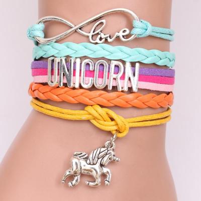 China TRENDY Hand & Woven Rope Unicorn Number Hot Selling Lucky Letter Like 8 Leather Bracelet for sale