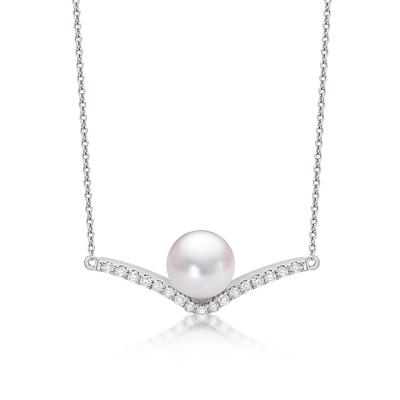 China Jewelry 18K Real Zircon Gold Natural Freshwater Pearl Necklace Luxury High Quality V Shape Fine Necklace for sale