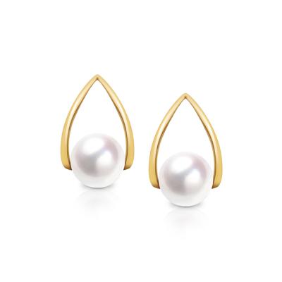 China Elegant Top Selling Natural Genuine 18K Gold Real V Shape Pearl Stud Earrings For Women for sale