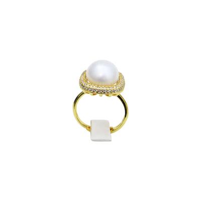 China Elegant High Quality Silver Plated Ring Sterling Silver Open S925 Pearl Ring Round Fresh Water Cultured Women's Wholesale Price for sale