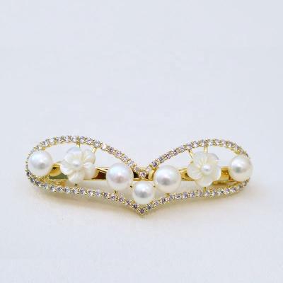 China Fashion Trendy Style Heart Shape Hairpin With Pearl Hair Clip Freshwater Zircon Pearl Hair Clip Beautiful For Christmas Gift for sale