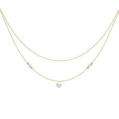 China Elegant and Classic Fine Jewelry 18K Yellow Gold Layered Akoya Cultured Pearls Chain Necklace for Women for sale