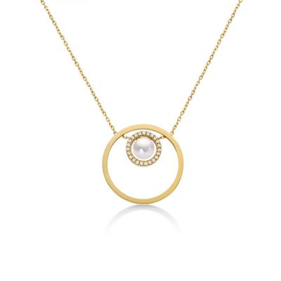 China 18K Gold Classic and Elegant Akoya Pearl and Diamond Halo Double Circles Detachable Pendant Necklace Different Assortment Styles Free Shipping for sale