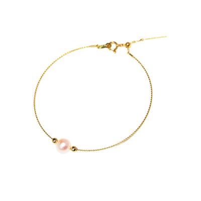 China Free Shipping Wholesale Classic Women's Natural 18K Yellow Gold 7-7.5mm Akoya Cultured Pearl Chain Bracelet for sale