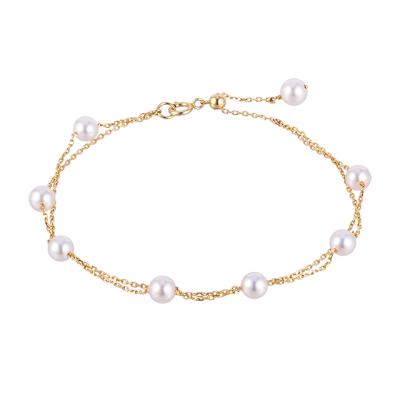 China High Quality Classic Japanese Akoya Pearl Double Layered Beaded 18K Yellow Gold Bracelet For Women Free Shipping for sale