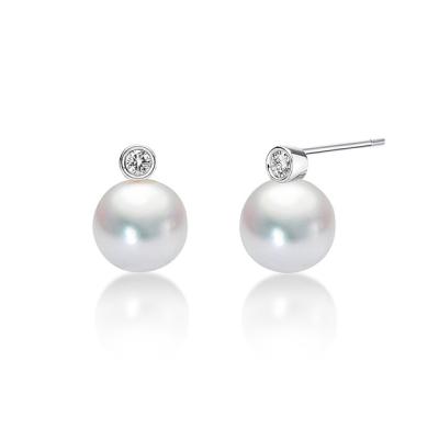 China Luxury and Classic Women's 18K White Gold Hoop Earrings 8-8.5mm Akoya Pearl and Diamond Piercing Earrings for sale