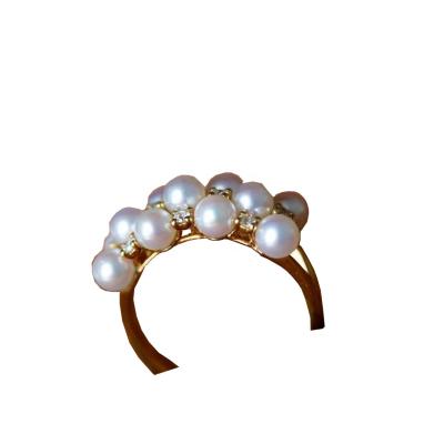 China FASHIONABLE Luxury 18K Yellow Gold Ring Natural Japan Akoya Pearls Starbrust Diamonds For Women Girls for sale