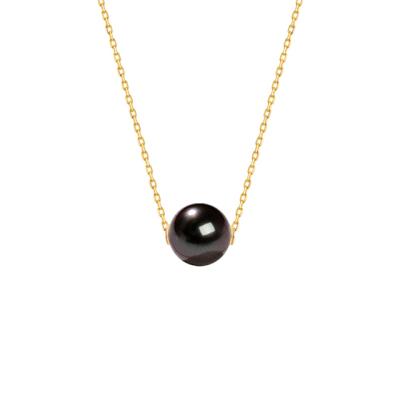 China Luxury and Classic Women's Pure 18K Yellow Gold Chain Necklace with 9-10mm Natural Tahitian Pearl Wholesale Free Shipping for sale