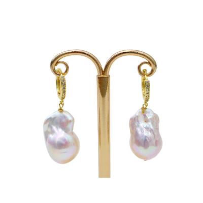 China 2021 TRENDY Fashion 14K Gold Plated New Youth-way Instagram 15-18mm Real Freshwater Baroque Pearl Circle Earrings For Women for sale