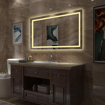 China Magnifying Touch Screen Bathroom Decorative Wall Mounted Mirror With Led Warm Light for sale