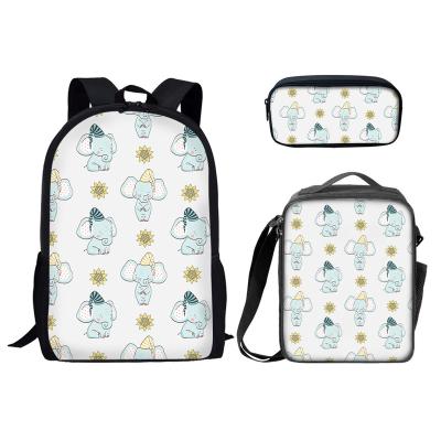 China 2021 Light Weight Elephant Sunflower Pattern Printing Hot Selling School Bags Kids Backpack Boys School Bags Set Design School Bag Set 3PCS for sale