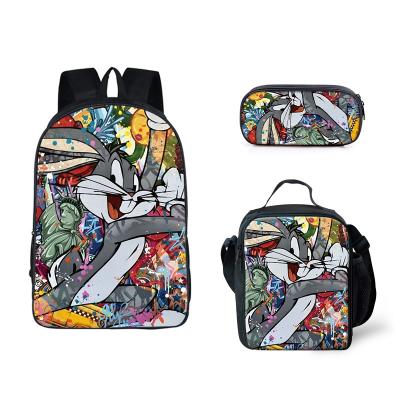 China Wholesale Lightweight 3 Piece Sets Plugs Bunny Printed Pencil Box Zipper Strap Backpack Kids School Bags Bookbag for sale