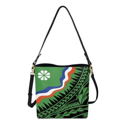 China Lightweight Bucket Bag Tribal Polynesian Marshall Islands Custom Print Women Handbags Print Ladies On Demand Clip PU Leather Shoulder for sale