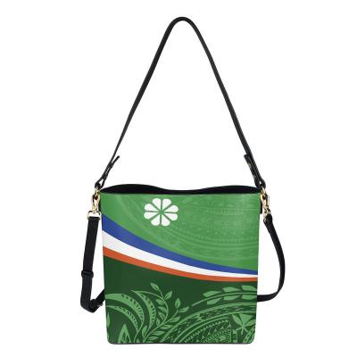 China Light Green Tribal Polynesian Marshall Islands Print Women Bucket Bags Fashion PU Leather Cross Shoulder Handbags 2021 - Body Tote Bags for sale