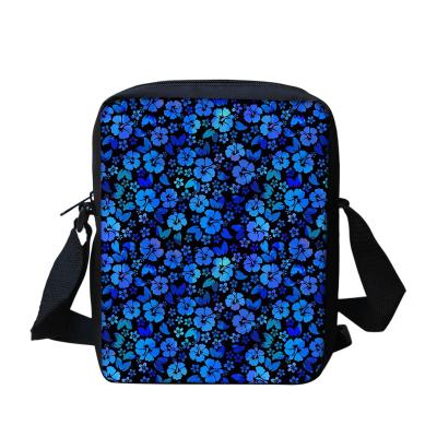 China Lightweight Vintage Polynesian Tribal Blue Hibiscus Women Floral Printed High Quality Cross - Body Shoulder Bags Messenger Bags For Lady for sale