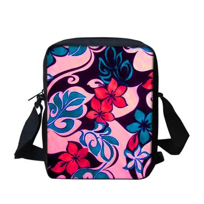 China Light Blue Polynesian Tribal Plumeria Monstera Floral Rose Print Women Fashion Messenger Bags High Quality Body Cross Shoulder Bags for sale