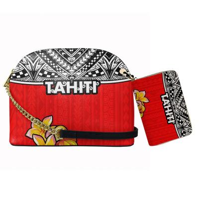 China Tahiti Polynesina Light Tribal Tortoise Red Custom Print 2Pcs Set PU Leather Cross - Body Bag With Credit Card Bag Shell Chain Shoulder Bag for sale