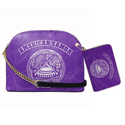 China Lightweight Purple Tribal Polynesian American Samoa Print Custom Women 2Pcs Set PU Leather Cross - Body Messenger Shell Bags Credit Card Bags for sale