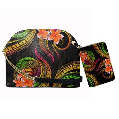 China American Samoa Lightweight Colorful Plumeria Tribal Polynesian Tribal Vintage Print 2 Piece Custom Shell Bags with Credit Card Bags Cross - Body Bags for sale