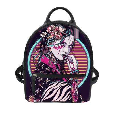 China Wholesale Women's Shoulder Bags MOQ 1 Light Leather Art Schoolbag Bookbags Backpack Mini Backpack PU Skull Image Females Girls Ladies for sale