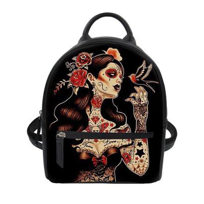 China New Women's Zipper Trend Creative Backpack Skull Print Head Light Colorful Mini Bag Shoulder Bag Sugarskull Cool Girl for sale