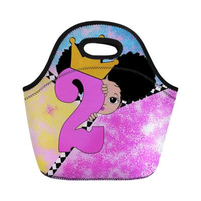 China 2021 Light Weight School Lunch Box Cooler Bag Insulated Black African American Girls Printed Bag And Lunch Bags For Kids School Girl for sale