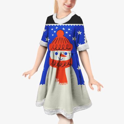 China 2021 Santa Claus Print Pocket Dress Clothing Boutique Anti-Static Sale Halloween Kids Costume Girls Christmas Party Snowman Dress for sale