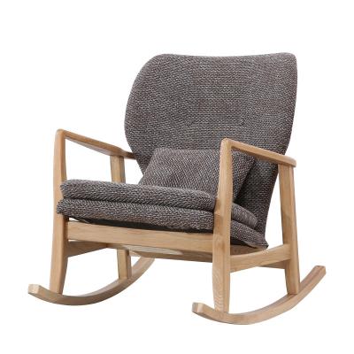 China (Other) Northern Europe oak rocker cotton canvas fabric art leisure lounger sofa chair adjustable single wholesale for sale