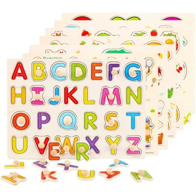 China Cartoon Wooden Toy Educational Toys Fruit Wooden Jigsaw Puzzle Alphabet ABC Puzzle Board for sale