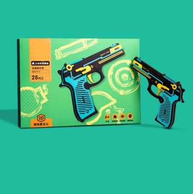 China Eco-friendly Creative Children's 3D Gun Wooden Puzzle Toys Custom Pistol Puzzle for sale