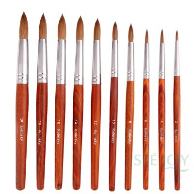 China Pinceles Kolinsky Nail Brush Professional Wholesale Size 2-22 Red Wood Handle Round Tip Kolinsky Sand 777 Nail Art Brushes Acrylic for sale