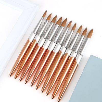 China NAIL Logo Rose Gold Copper Parts Germany High Quality Custom Nail Brush 100% Pure Kolinsky Hair Acrylic Nail Brush for sale