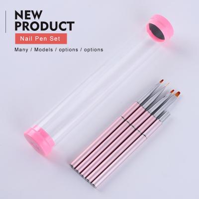 China High Quality Pink Private Label Brush Nail Art Brush Metal Nail Brush 5pcs Portable Acrylic Gel Nail Brush Set for sale