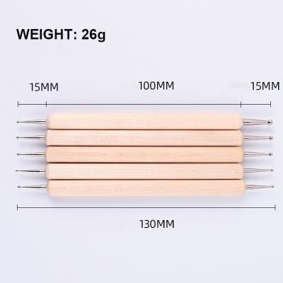 China Pinceles Kolinsky Nail Brush Dotting Pen With Wood Handle High Quality Diamond Double Head Nail Art Glue Private Label Nail Art for sale