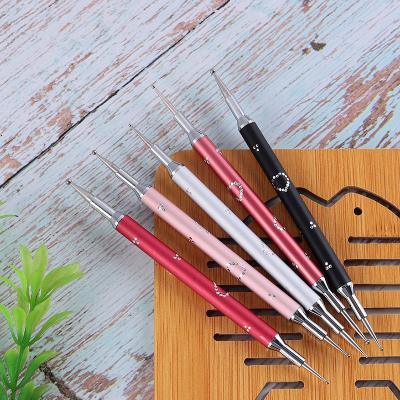 China Beauty Tools Double Ended Dot Drill Drawing Tools Tool Kit Wooden Nail Art Brushes Nail Dotting Pen/Double Metal Nail Brush for sale