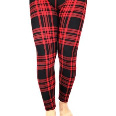 China New Antibacterial Red Black Plaids Design Holiday Prints Wholesale Women Leggings for sale