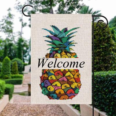 China Hanging Festival Themes Seasonal Holiday Double Side Yard Burlap Banner Decoration Home Decoration Bright Pineapple Multicolor Garden Flag for sale