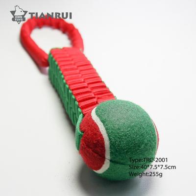 China Christmas Gift Sustainable Non-Toxic Cotton Rope Bite Tug Dog Toy With Tennis Ball for sale