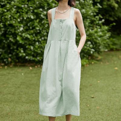 China Factory stock 2022 new linen skirt sling dress linen skirt canvas dress wind vacation cotton casual loose elegant wholesale breathable long strap for sale