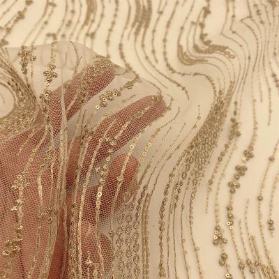 China 2022 New Style Breathable Lady Girl Evening Wedding Dress Gold Thread High Quality Hot Selling Sequin Embroidered Fabric for sale