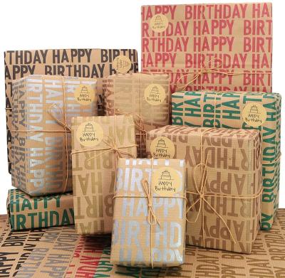 China Biodegradable Pattern Customized Printing Kraft Paper Art Decorative Gift Packaging Wrapping With String for sale