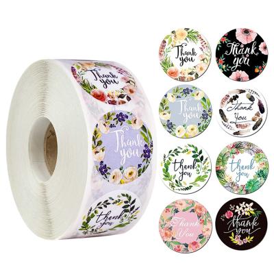 China Waterproof Explosive Flower Thank You Round Stickers 8 Kinds Of Images / Roll Sticker Gift Decoration 500 Pcs for sale