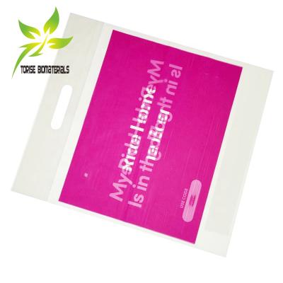 China BIODEGRADABLE EN13432 Compostable Biodegradable Die Cut Plastic Handle Bags for sale