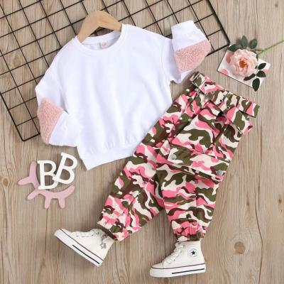 China Fashion Kids Girls Casual Clothing White Hoodie Tops Sweatshirt Camouflage Panties Teams Autumn Sets for sale